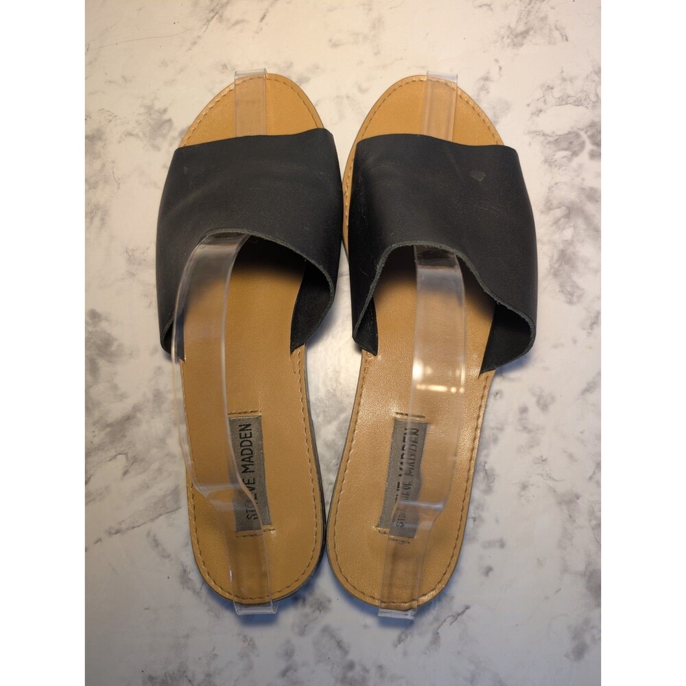 Steve Madden Grace Sandals Woman Sz 9m Slip On Casual Black Leather Casual Shoes